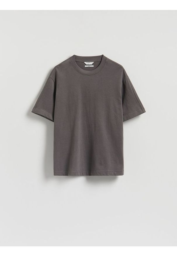 Reserved - Bawełniany t-shirt boxy - ciemnoszary. Kolor: szary. Materiał: bawełna