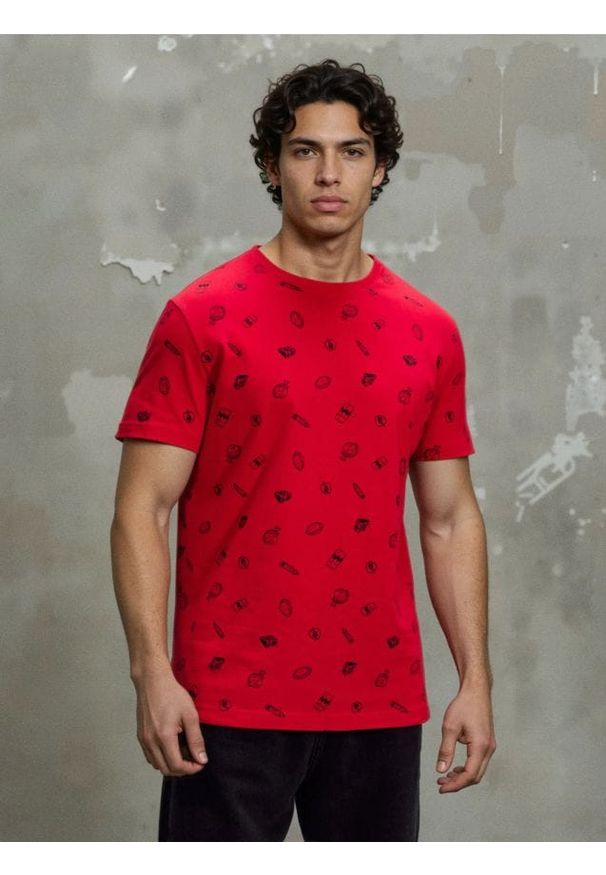 Sinsay - Bawełniana wzorzysta koszulka - czerwony. Kolor: czerwony. Materiał: bawełna