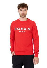 Balmain - BALMAIN Czerwona męska bluza Printed Sweatshirt, Rozmiar L. Kolor: czerwony #5