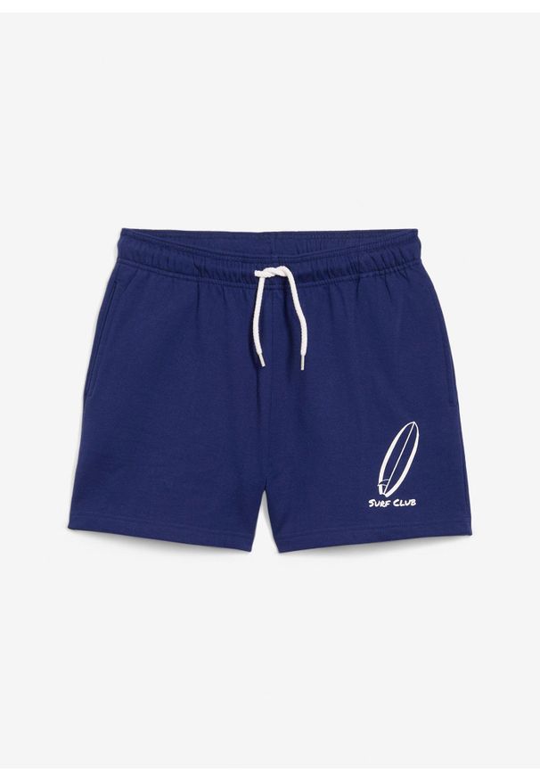 bonprix - Szorty dresowe z bawełny organicznej. Kolor: niebieski. Materiał: dresówka, bawełna