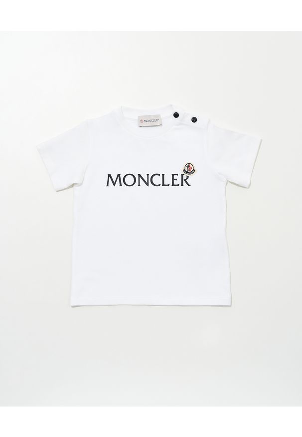 MONCLER KIDS - Biała koszulka z logo 0-3 lat. Kolor: biały. Materiał: bawełna. Wzór: aplikacja, nadruk. Sezon: lato