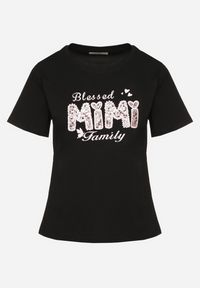 Born2be - Czarny Bawełniany T-shirt z Cekinowym Napisem i Koralikami Sanalena. Okazja: na co dzień. Kolor: czarny. Materiał: bawełna. Wzór: napisy. Sezon: lato, wiosna. Styl: klasyczny, casual, elegancki #5