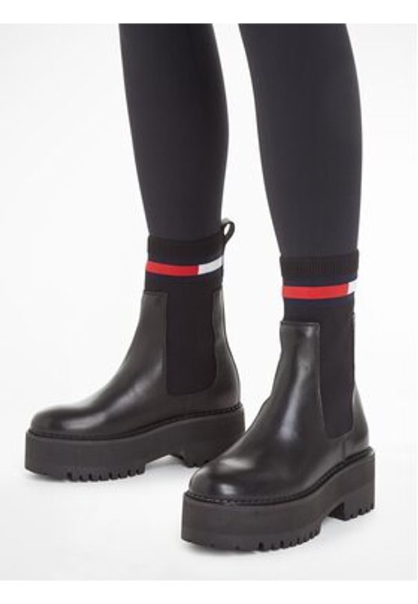 Tommy Jeans Sztyblety Tjw Flatform Chelsea Sock EN0EN02301 Czarny. Kolor: czarny. Materiał: skóra