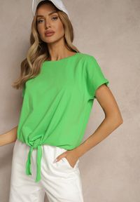 Renee - Zielony Bawełniany T-shirt Wiązany u Dołu Sunalina. Okazja: na co dzień. Kolor: zielony. Materiał: bawełna. Styl: casual