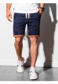 Ombre Clothing - Krótkie spodenki męskie jeansowe W219 - fioletowe - M. Kolor: fioletowy. Materiał: jeans. Długość: krótkie. Wzór: aplikacja #1