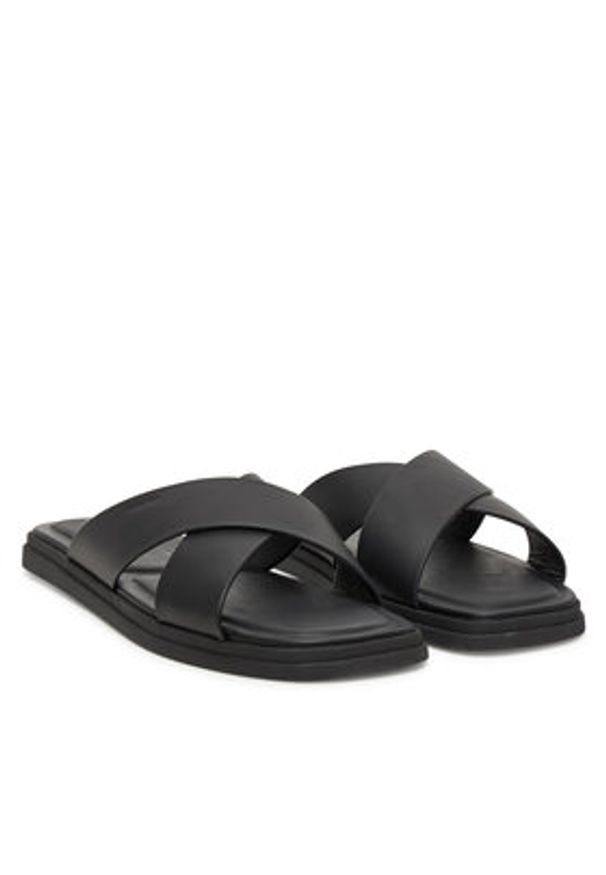 Calvin Klein Klapki Criss Cross Sandal HM0HM01737 Czarny. Kolor: czarny. Materiał: skóra