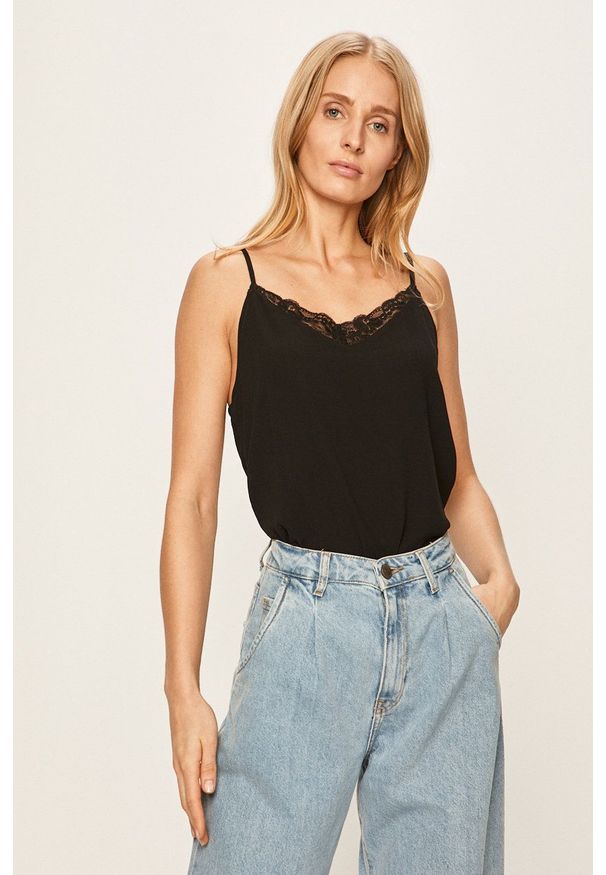 Vila - Bluzka. Okazja: na co dzień. Kolor: czarny. Materiał: tkanina, koronka. Styl: casual