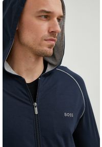 BOSS bluza 50469540 męska kolor granatowy z kapturem gładka. Typ kołnierza: kaptur. Kolor: niebieski. Długość rękawa: raglanowy rękaw. Wzór: gładki #3