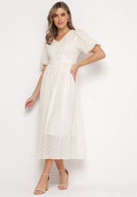 Born2be - Beżowa Haftowana Sukienka Taliowana Maxi Indiria. Kolor: beżowy. Materiał: tkanina, materiał. Długość rękawa: krótki rękaw. Wzór: haft. Długość: maxi #5