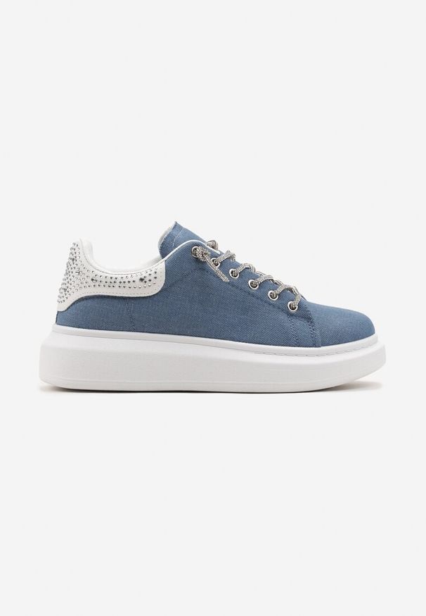 Born2be - Niebieskie Sneakersy na Grubej Podeszwie z Brokatem i Cyrkoniami Jelivia. Kolor: niebieski. Sezon: lato