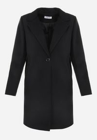 Born2be - Czarny Płaszcz Jednorzędowy Sono. Okazja: na co dzień. Typ kołnierza: golf. Kolor: czarny. Materiał: dzianina, jeans. Długość: do kolan. Styl: casual #4