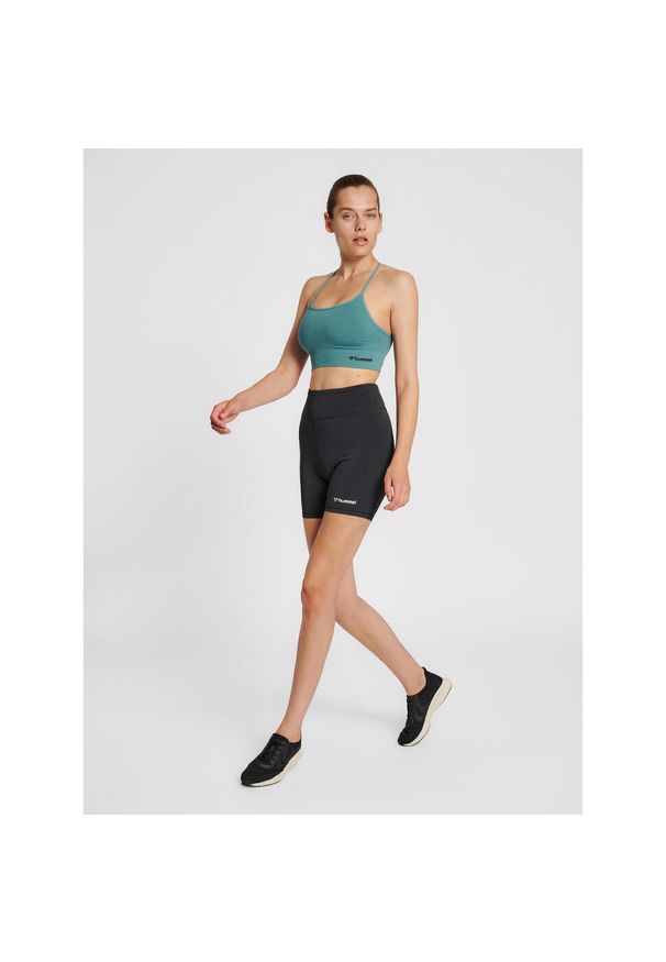 Damski bezszwowy biustonosz sportowy Hummel Tiffy. Kolor: wielokolorowy, niebieski, zielony. Materiał: materiał. Sport: fitness
