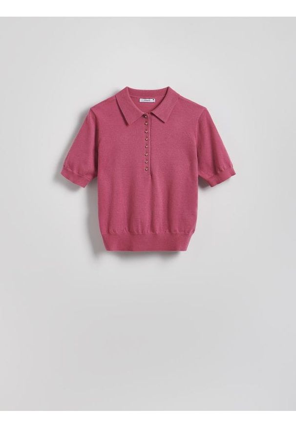 Reserved - Sweter z krótkim rękawem - hibiskus. Materiał: dzianina, wełna. Długość rękawa: krótki rękaw. Długość: krótkie