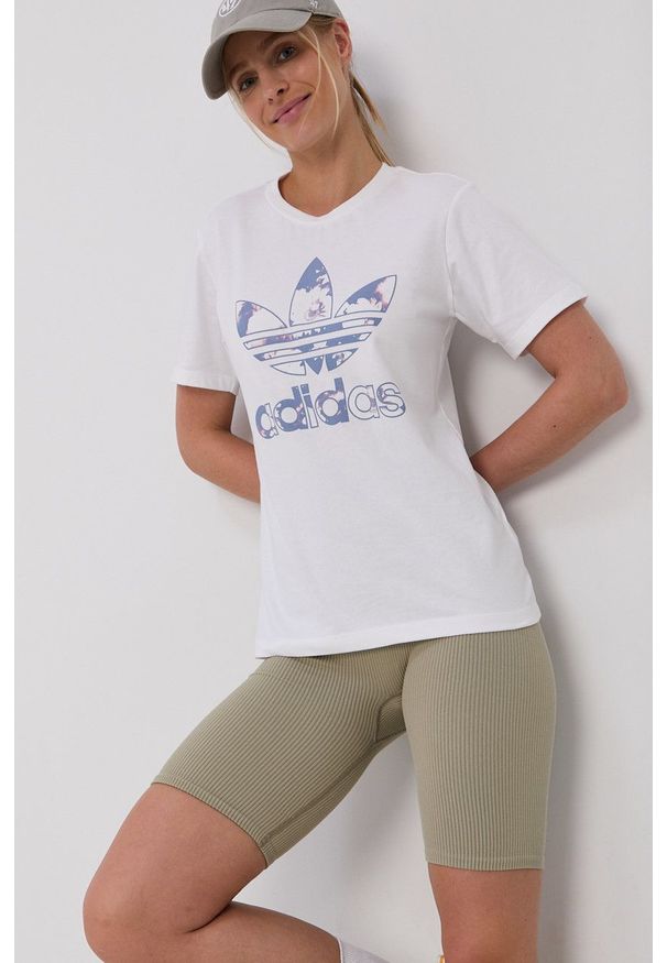 adidas Originals - T-shirt bawełniany. Okazja: na co dzień. Kolor: biały. Materiał: bawełna. Wzór: nadruk. Styl: casual