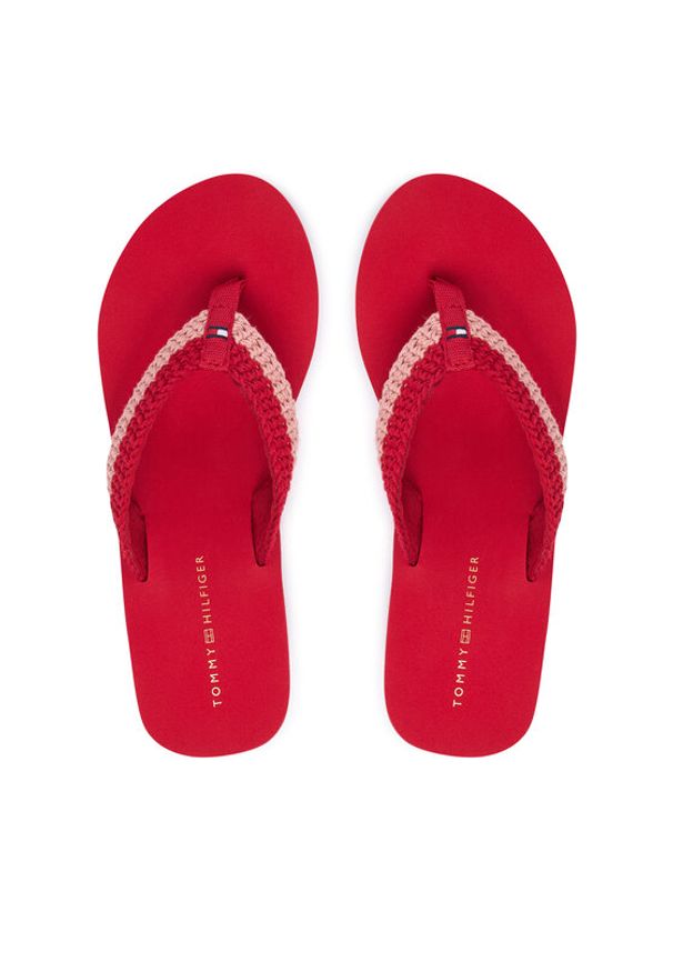 TOMMY HILFIGER - Tommy Hilfiger Japonki Th Wedge Crochet Summer Sandal FW0FW09420 Czerwony. Kolor: czerwony. Materiał: materiał