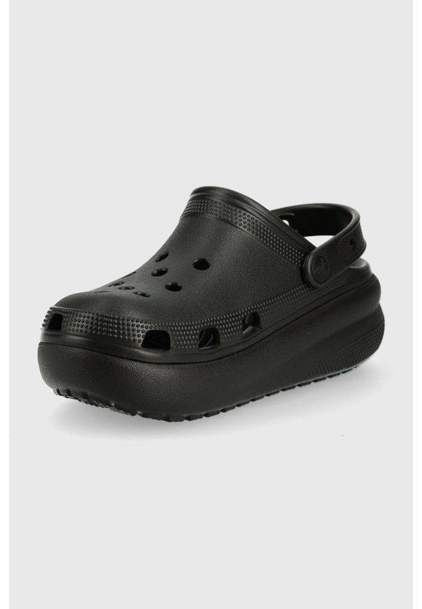 Crocs klapki dziecięce kolor czarny. Nosek buta: okrągły. Kolor: czarny. Materiał: materiał. Wzór: gładki. Obcas: na platformie