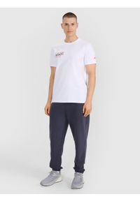 4f - 4F T-shirt regular z nadrukiem męski - biały XXL. Okazja: na co dzień. Kolor: biały. Materiał: bawełna, jersey, materiał. Długość rękawa: krótki rękaw. Długość: krótkie. Wzór: nadruk. Styl: sportowy, casual, elegancki, klasyczny