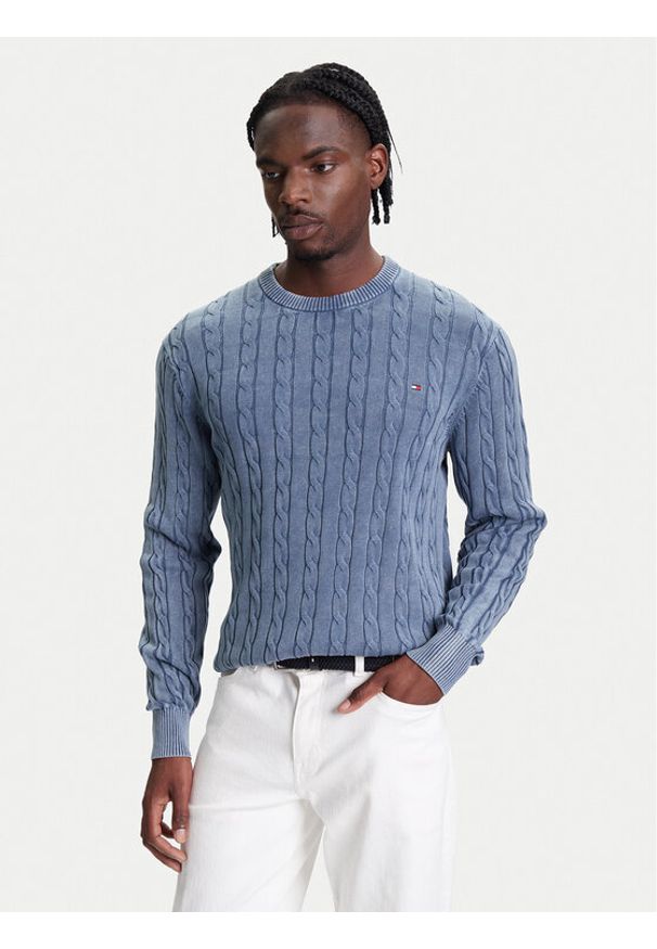 TOMMY HILFIGER - Tommy Hilfiger Sweter Classic MW0MW39524 Błękitny Regular Fit. Kolor: niebieski. Materiał: bawełna