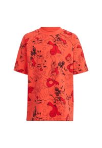 Adidas - Koszulka adidas x Disney Mickey Mouse. Kolor: czerwony, wielokolorowy, czarny. Materiał: bawełna. Wzór: motyw z bajki. Sport: joga i pilates