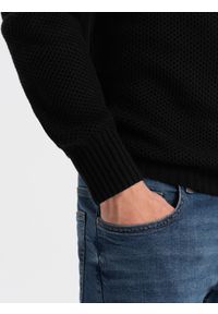 Ombre Clothing - Dzianinowy sweter męski z rozpinaną stójką - czarny V3. Typ kołnierza: kołnierzyk stójkowy. Kolor: czarny. Materiał: dzianina #3
