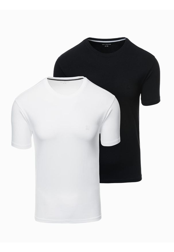 Ombre Clothing - Zestaw męskich t-shirtów z okrągłym dekoltem – biały/czarny V2 - Rozmiar: S. Okazja: na co dzień. Kolor: biały. Materiał: bawełna, elastan, jersey, dzianina. Wzór: nadruk. Styl: casual