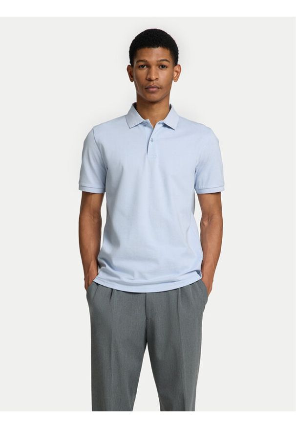 Selected Homme Polo 16095851 Błękitny Slim Fit. Typ kołnierza: polo. Kolor: niebieski. Materiał: bawełna