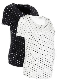 Shirt ciążowy z krótkim rękawem (2 szt.), bawełna organiczna bonprix czarny + biały w kropki. Kolekcja: moda ciążowa. Kolor: czarny. Materiał: bawełna. Długość rękawa: krótki rękaw. Długość: krótkie. Wzór: kropki #1