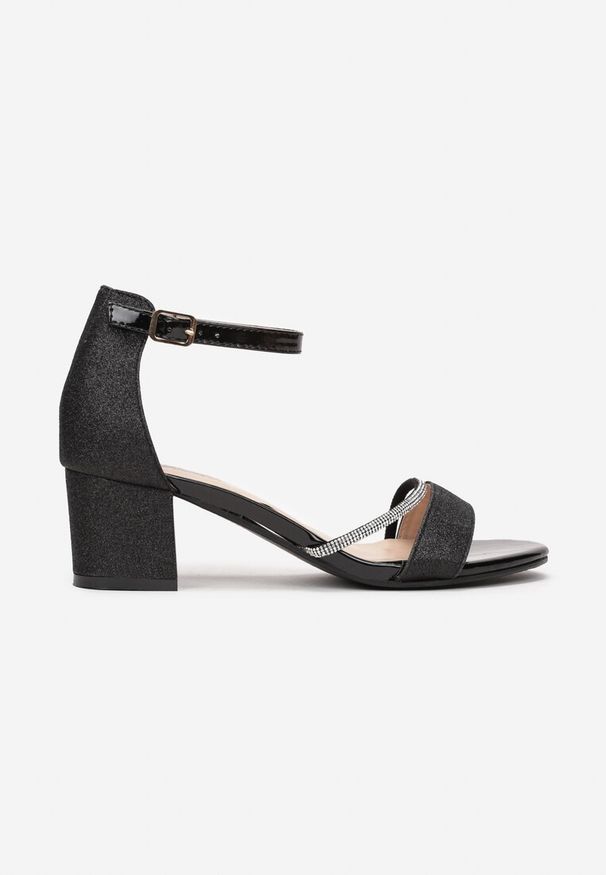 Renee - Czarne Sandały na Słupku z Brokatem i Paskiem z Cyrkonii Varene. Zapięcie: pasek. Kolor: czarny. Obcas: na słupku