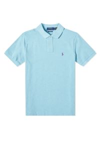 Ralph Lauren - RALPH LAUREN - Niebieska koszulka polo Mesh Custom Slim Fit. Typ kołnierza: polo. Kolor: niebieski. Materiał: mesh. Długość: długie. Wzór: haft #6