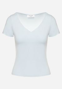Born2be - Jasnoniebieski T-shirt z Wiskozą o Dopasowanym Kroju z Dekoltem w Serek Folarisse. Typ kołnierza: dekolt w serek. Kolor: niebieski. Materiał: wiskoza