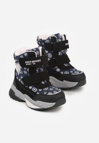 Born2be - Granatowe Śniegowce w Kwiatki z Sercem i Napisem Alwedina. Okazja: na co dzień. Kolor: niebieski. Materiał: jeans. Wzór: napisy, kwiaty. Sezon: zima. Styl: casual, elegancki #3