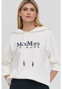 Max Mara Leisure bluza damska kolor biały z kapturem z nadrukiem. Typ kołnierza: kaptur. Kolor: biały. Materiał: dzianina. Wzór: nadruk #5