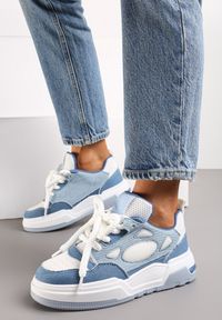 Born2be - Niebieskie Sneakersy Streetwearowe z Ozdobnym Sznurowaniem na Grubej Podeszwie Rafoi. Kolor: niebieski. Materiał: materiał, skóra ekologiczna. Szerokość cholewki: normalna #6