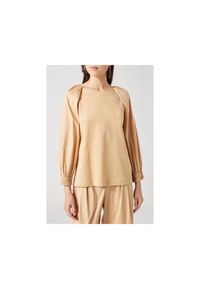 Brązowa elegancka bluzka Liviana Conti. Kolor: brązowy. Materiał: materiał, bawełna, elastan, poliamid. Styl: elegancki #1