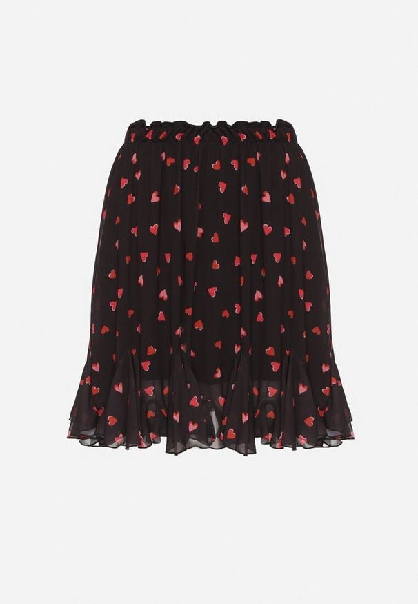 Born2be - Czarno-Czerwona Spódnica o Rozkloszowanym Kroju z Falbanką Yasselia. Okazja: na spacer, na co dzień. Kolor: czarny. Styl: elegancki, casual