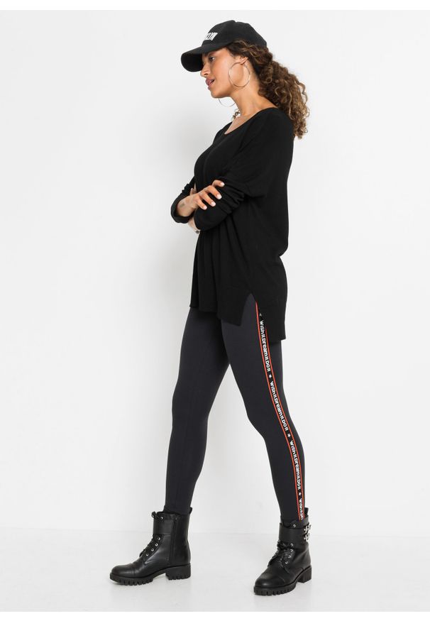 bonprix - Sweter dzianinowy oversize z materiału z wiskozą. Kolor: czarny. Materiał: wiskoza, materiał, dzianina. Długość rękawa: długi rękaw. Długość: długie