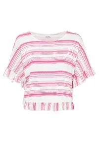Shirt oversize bonprix różowo-biały w paski. Kolor: różowy. Wzór: paski #1