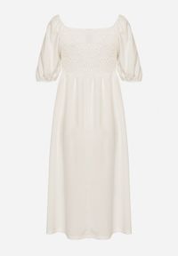 Born2be - Biała Rozkloszowana Sukienka z Bufiastymi Rękawami Kolireva. Okazja: na co dzień. Typ kołnierza: dekolt kwadratowy. Kolor: biały. Styl: casual, elegancki #7