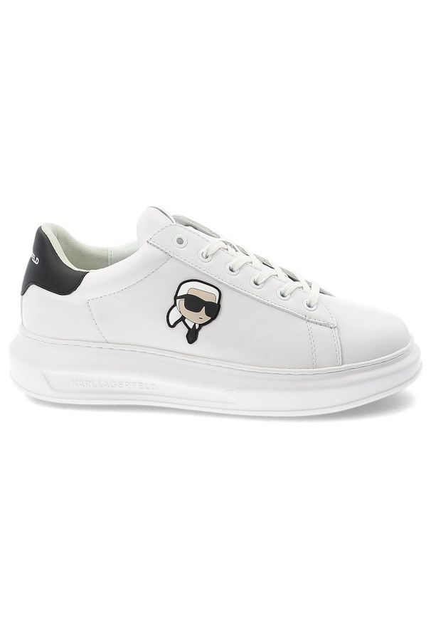 Białe Sneakersy Karl Lagerfeld Stylowe Obuwie Męskie Premium. Okazja: na co dzień. Zapięcie: sznurówki. Kolor: biały. Materiał: skóra. Wzór: aplikacja