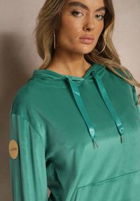 Renee - Jasnozielony Komplet Dresowy z Dodatkiem Bawełny Spodnie z Gumką w Pasie Bluza z Kapturem Reseria. Kolor: zielony. Materiał: bawełna, dresówka