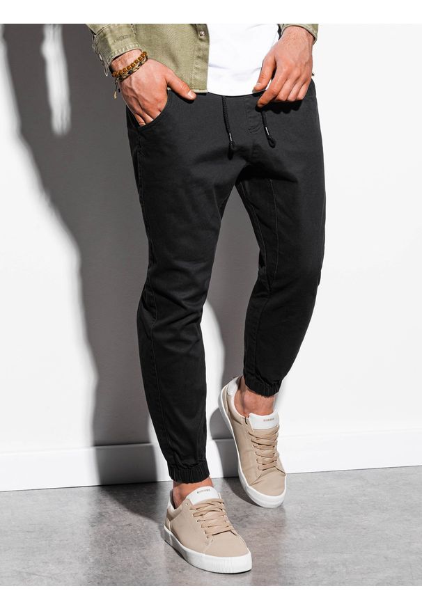 Ombre Clothing - Spodnie męskie joggery P885 - czarne - XXL. Kolor: czarny. Materiał: bawełna, elastan. Styl: klasyczny