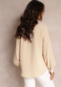 Renee - Beżowa Koszula Zdobiona Biżuteryjnymi Guzikami i Tasiemkami Tosur. Kolor: beżowy. Wzór: aplikacja. Styl: retro, elegancki #4
