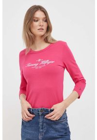 TOMMY HILFIGER - Tommy Hilfiger longsleeve bawełniany kolor różowy. Kolor: różowy. Materiał: bawełna. Długość rękawa: długi rękaw
