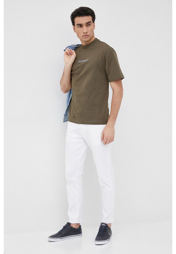 Liu Jo t-shirt bawełniany męski kolor zielony z aplikacją. Kolor: zielony. Materiał: bawełna. Wzór: aplikacja