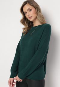 Born2be - Ciemnozielony Klasyczny Sweter z Długim Rękawem Darissa. Kolor: zielony. Długość rękawa: długi rękaw. Długość: długie. Sezon: jesień, zima. Styl: klasyczny #3