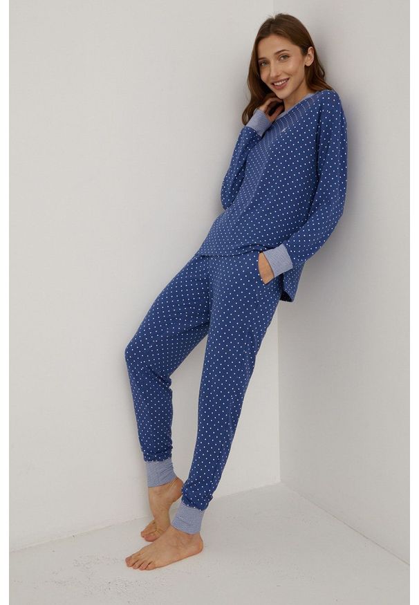 Lauren Ralph Lauren - Piżama. Kolor: niebieski. Materiał: dzianina