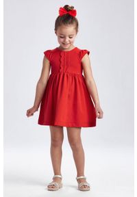 Mayoral - Sukienka dziecięca. Kolor: czerwony. Materiał: bawełna, poliester, dzianina, elastan. Długość rękawa: krótki rękaw. Wzór: gładki. Typ sukienki: rozkloszowane. Długość: mini #1