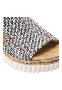 Sandały damskie Rieker, cholewka z materiału tekstylnego wsuwany fason na platformie, kolorowe, 69284-90. Materiał: materiał. Wzór: kolorowy. Obcas: na platformie #2