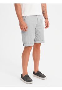 Ombre Clothing - Szorty klasyczne męskie chino z podwiniętą nogawką - szare V12 OM-SRCS-0197 - XXL. Kolor: szary. Materiał: bawełna, elastan. Sezon: lato. Styl: klasyczny #8