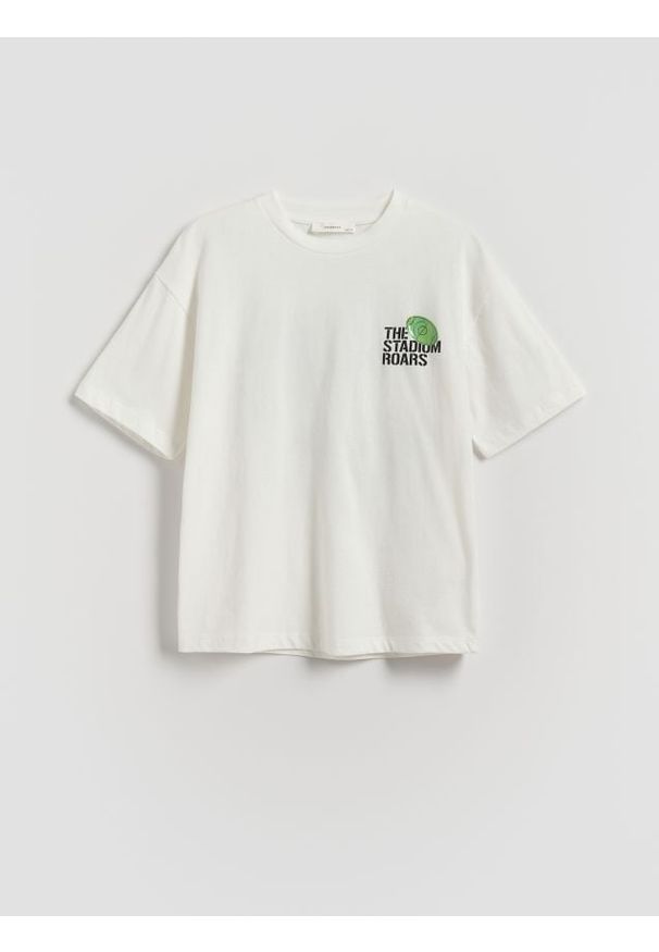 Reserved - T-shirt z nadrukiem - złamana biel. Materiał: bawełna. Wzór: nadruk